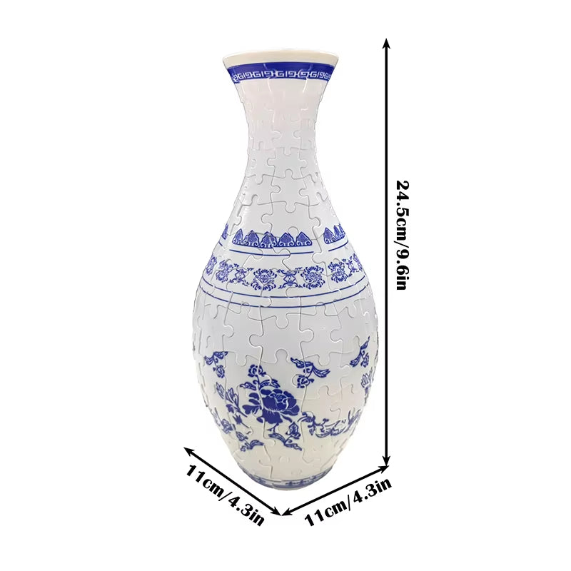 3D Puzzle Vase DIY Assembly Creative Blue and White Porcelain Design Plastic Home Decoration Flower Arrangement Kids Toys Gifts