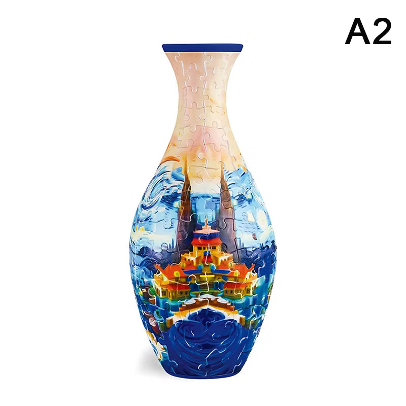 3D Puzzle Vase DIY Assembly Creative Blue and White Porcelain Design Plastic Home Decoration Flower Arrangement Kids Toys Gifts