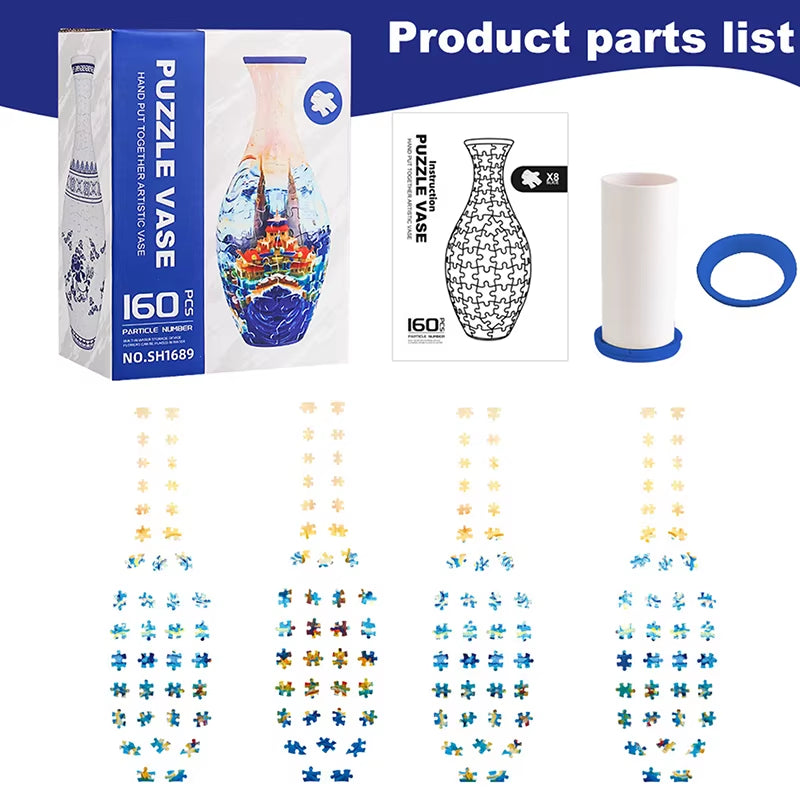 3D Puzzle Vase DIY Assembly Creative Blue and White Porcelain Design Plastic Home Decoration Flower Arrangement Kids Toys Gifts