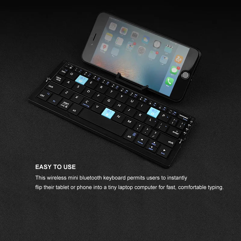 Jomaa Foldable Bluetooth Keyboard Rechargeable Keyboard Mini Folding Wireless Keyboard Aluminum Keypad with Stand for Phone