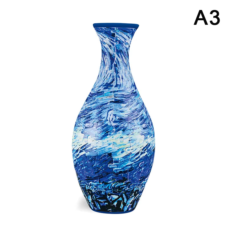 3D Puzzle Vase DIY Assembly Creative Blue and White Porcelain Design Plastic Home Decoration Flower Arrangement Kids Toys Gifts