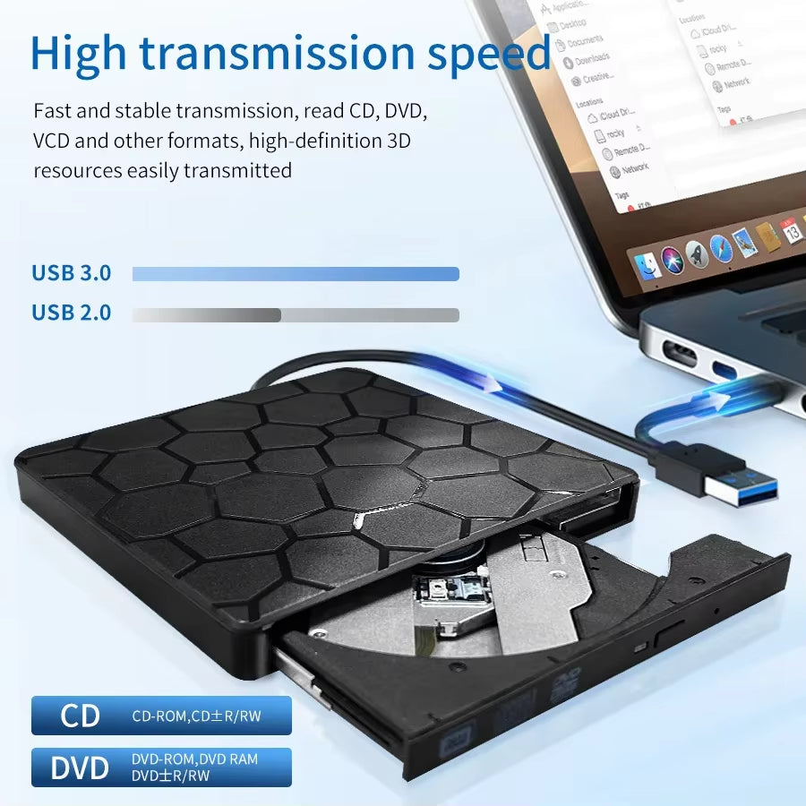 External DVD RW Drive USB 3.0 Type C 2 in 1 Interface Slim DVD CD Writer Burner Reader Player Optical Drive for Laptop PC
