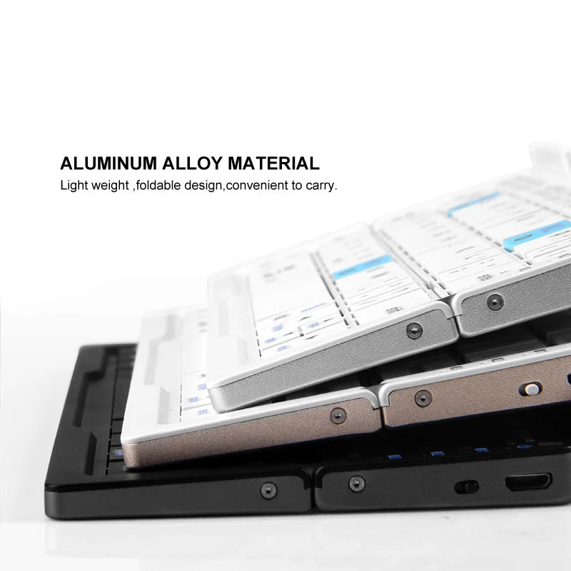 Jomaa Foldable Bluetooth Keyboard Rechargeable Keyboard Mini Folding Wireless Keyboard Aluminum Keypad with Stand for Phone