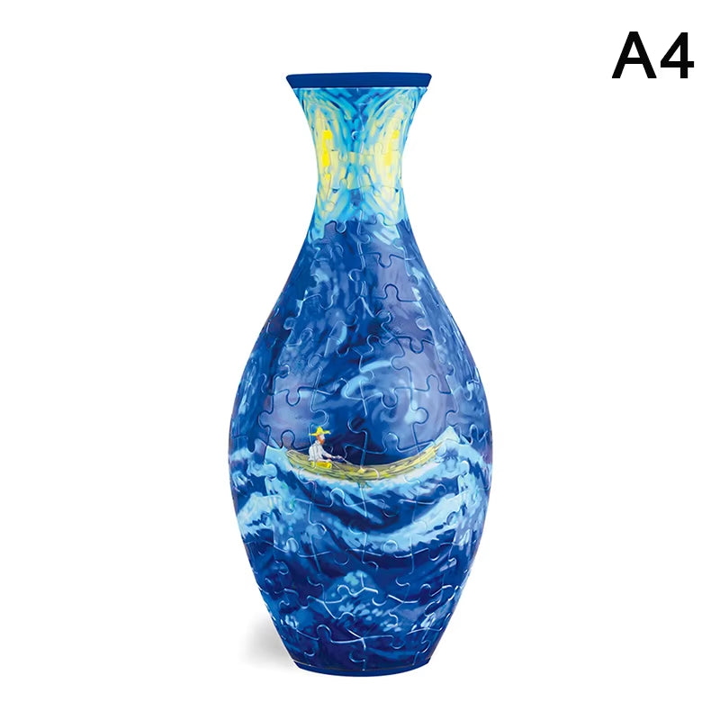 3D Puzzle Vase DIY Assembly Creative Blue and White Porcelain Design Plastic Home Decoration Flower Arrangement Kids Toys Gifts