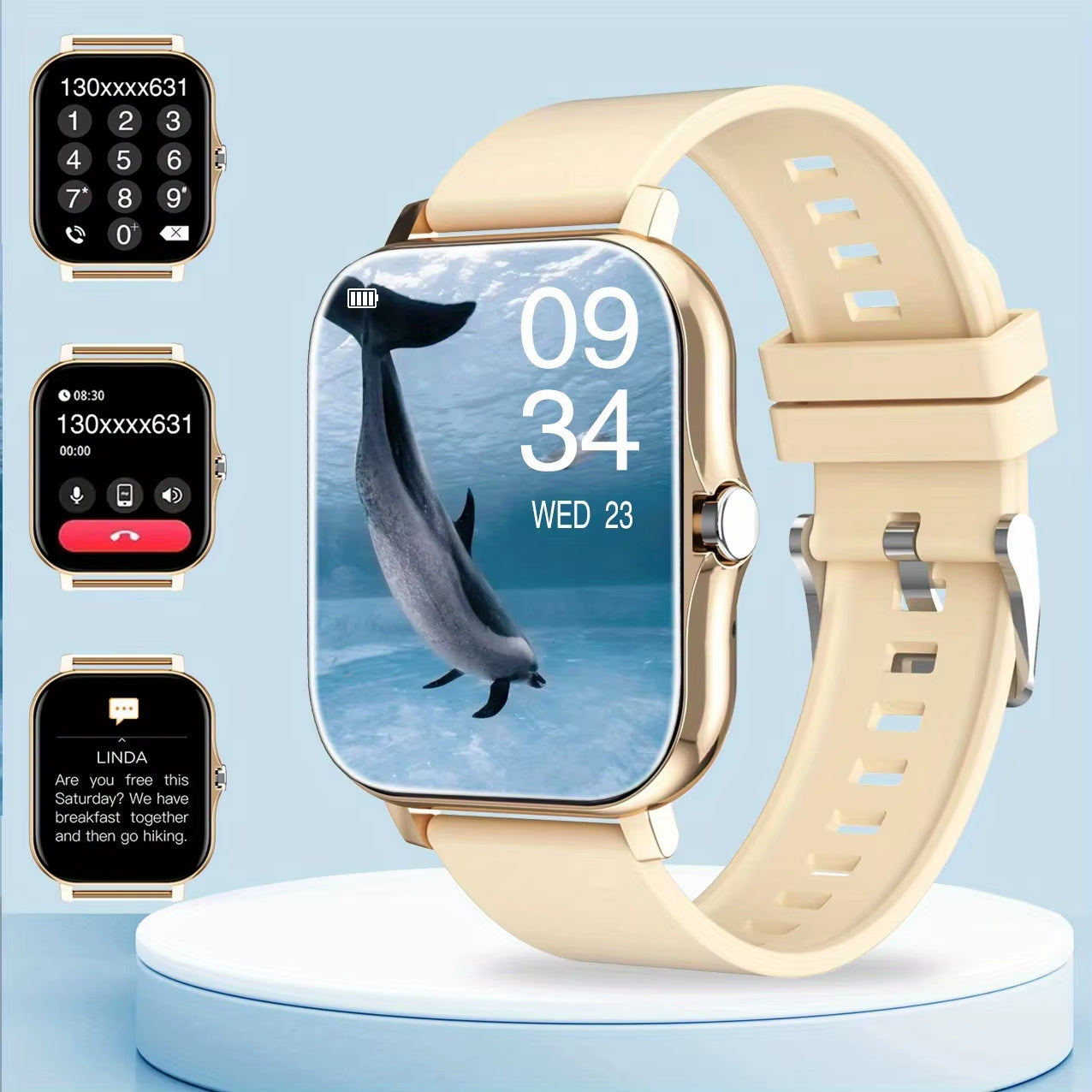 Exclusive 1PC Smart Watch Featuring Wireless Calling, Digital Display, Electronic Movement, Silicone and Stainless Steel Band
