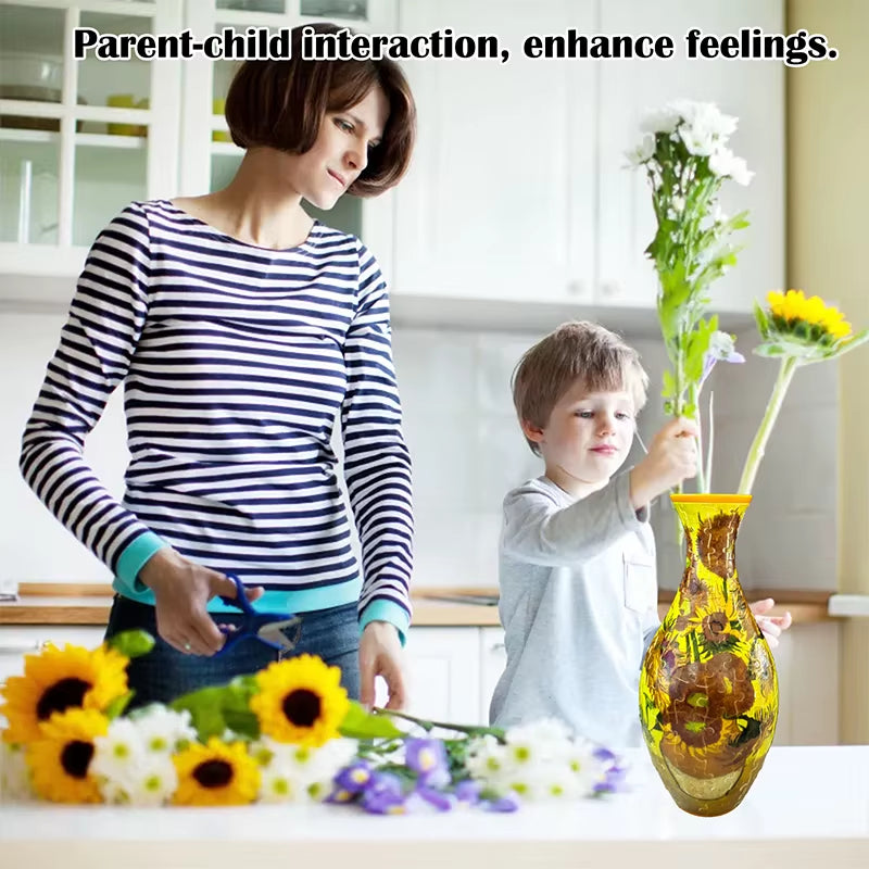 3D Puzzle Vase DIY Assembly Creative Blue and White Porcelain Design Plastic Home Decoration Flower Arrangement Kids Toys Gifts